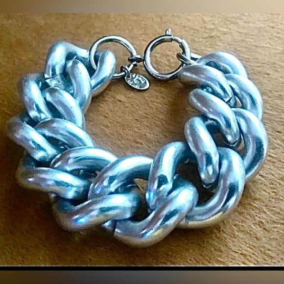 Vintage ERWIN PEARL SIGNED CHUNKY SATIN SILVER TONE RUNWAY CHAIN LINK BRACELET - Picture 9 of 9